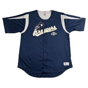 True Fan Milwaukee Brewers Jersey Men's Size L Navy‎ Blue Blank MLB Baseball
